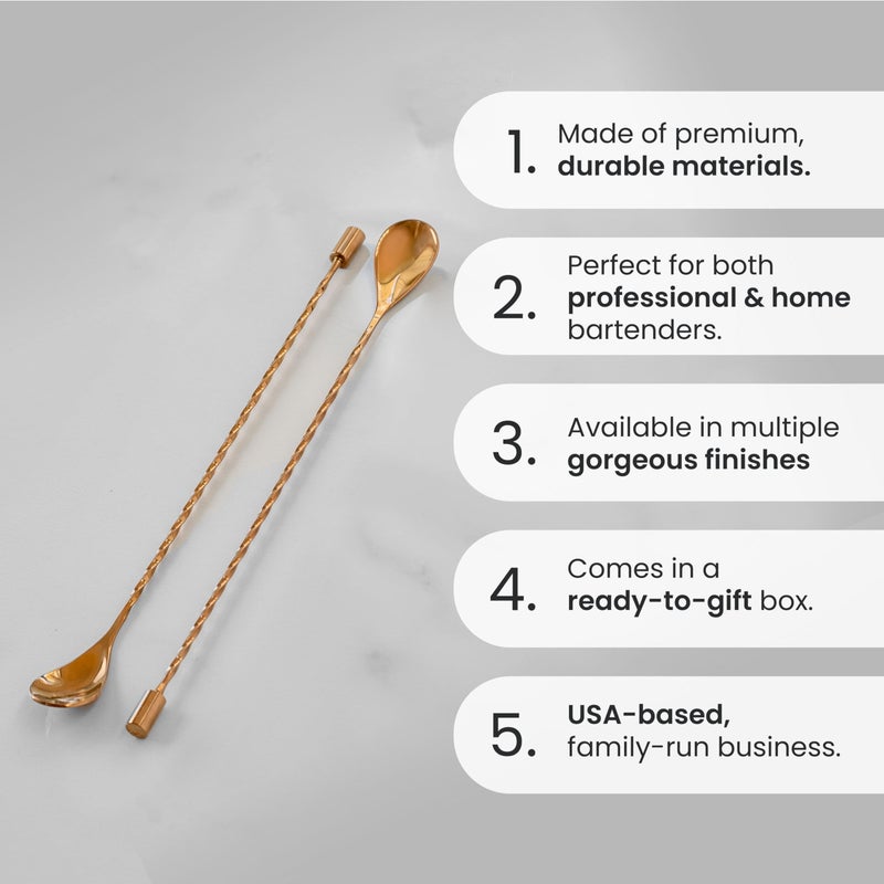 A Bar Above Bar Spoon Set, Spiral Handle, Stainless Steel Mixing Spoons for Cocktail Mixer Set, to Stir and Layer, Basic Professional or Home Bars Accessories (Stainless Steel, Spiral) - Image 2